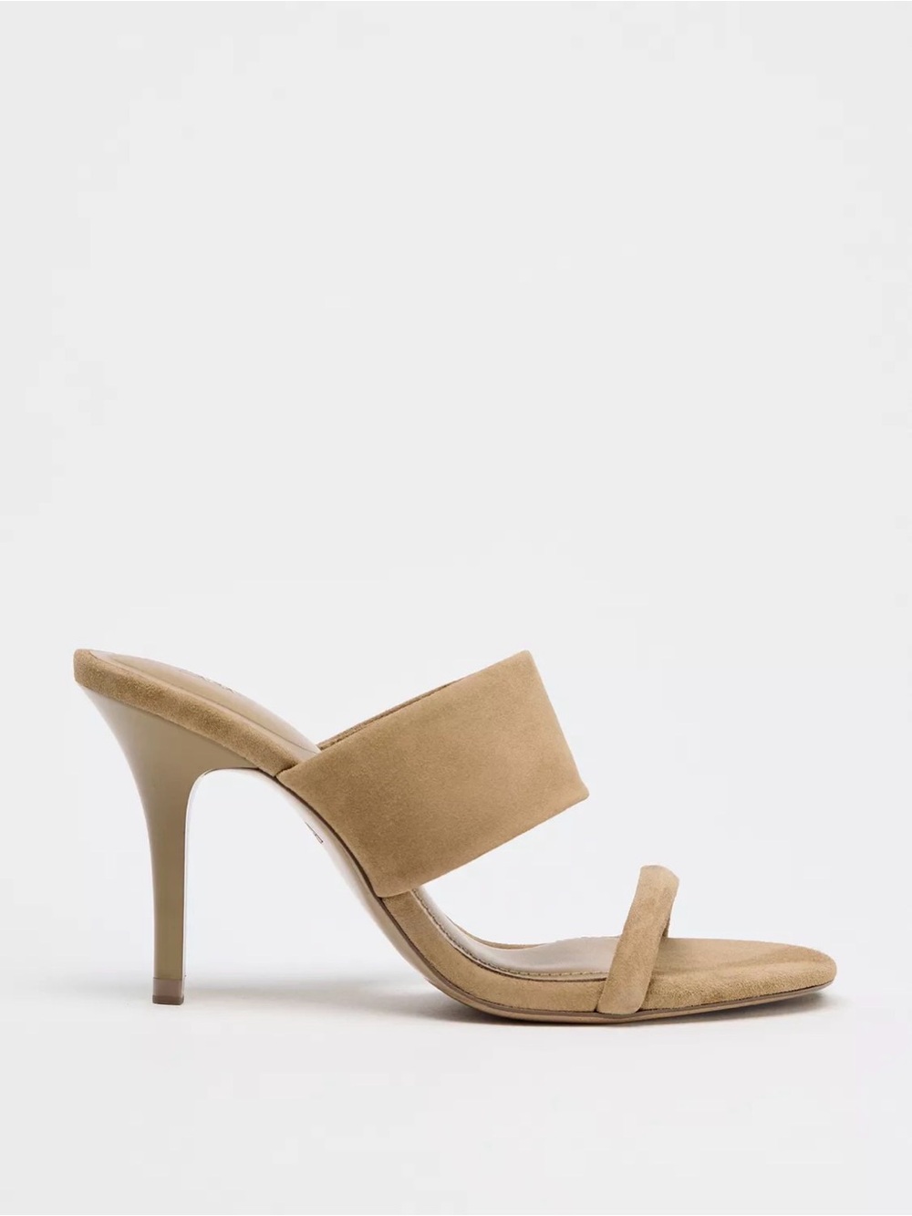 Zara Suede Two-Band High Heel Mule in Camel Size 37
